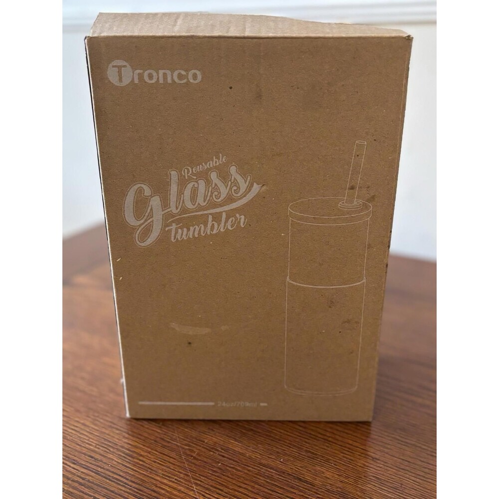 Tronco Reusable Glass Tumbler 24oz Bamboo Lid Silicone Sleeve Set of 2 Yellow
